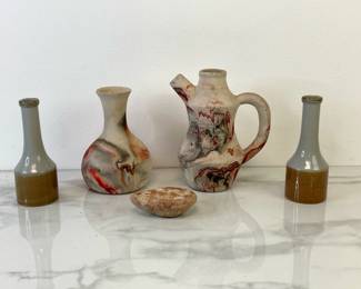 Lot 4546 Nemadji Pottery Pitcher Vase Ceramic Oil Lamp 2 Studio Pottery Vases