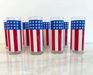 Lot 4597 Vintage Stars Stripes American Flag Libby Glasses
