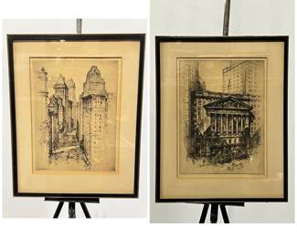 Lot 4666 Vintage New York Stock Exchange Etching New York City Street Scene Etching Wall Art Signed