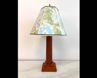 Lot 4783 New Hampshire Area Map Lampshade w Woodturned Base
