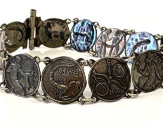 Lot 4715 Vintage A. Stanetsky Israel Sterling Silver Zodiac Bracelet