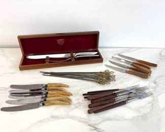 Lot 4582 Vintage Stainless Steel Carving SetSkewersKnivesForks from Gerber Peeredge Latham Owen