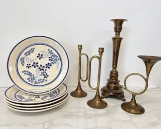 Lot 4617 Vintage Brass Candlesticks Franciscan Dinner Plates