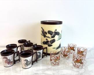 Lot 4590 Vintage Pheasant Acrylic Glasses Duck Mugs Fiberglass Waste Can HJ Stotter Flambeau