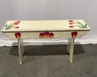 Lot 4952 Hand Painted Tulip Folk Art Bench