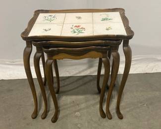 Lot 3991 Vintage Painted Floral Tile Nesting Tables