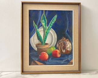 Lot 4566 Vintage Snake Plant Signed Oil Painting Still Life Art