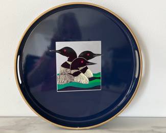 Lot 4634 Vintage Loon Waterfowl Bird Lacquerware Tray