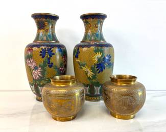 Lot 4603 Vintage Asian Cloisonne Brass Vases