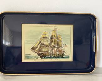 Lot 4635 Vintage Schooner Ship Sailing Lacquerware Tray