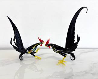 Lot 4787 Hand Blown Glass Rooster Gamecocks Roosters Chickens Figurines