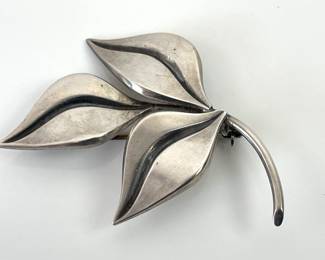 Lot 4734 Denmark BSG Sterling Silver Triple Leaf Pin Brooch