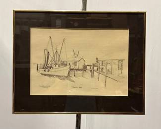 Lot 4786 Local NC Artist Bill MeredithSmith Shrimp Boat Art Wall Print Signed Numbered