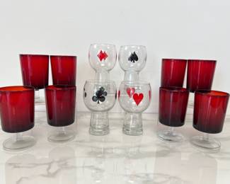 Lot 4669 Vintage Luminarc Poker Playing Card Suits Drinking Glasses