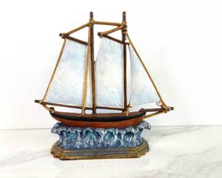Lot 4561 Vintage Large Painted Cast Iron Sailboat Doorstop