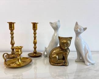 Lot 4572 Vintage Brass Candlestick Cats