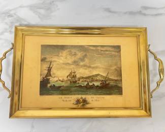 Lot 4623 Vintage Brass Tray wLe Port de Cette Print