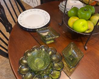Green glass egg tray 
