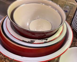 Enamelware bowls - vintage and Paula Deen