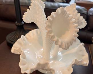Fenton epergne hobnail milk glass 