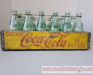 1 Vintage Drink Coke Wooden 24 Bottle Crate with 24 Bottles