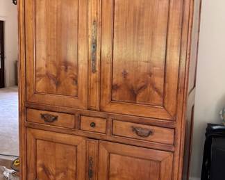 vintage fruitwood cabinet 88" high, 23" deep, 52" wide