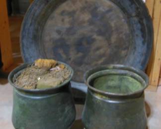 wood platter and urns