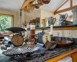 Vintage Scales & Brass Decor.  Photo by Ginger Snapper Photography.