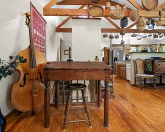 Epiphone Bass & Slanted Clerk's Desk (and stool).  Photo by: Ginger Snapper Photography.