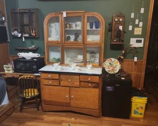 Hoosier Cabinet- little desk microwave and bunches of vintage and antique wonderful items