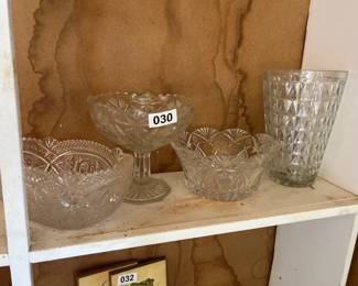 3 LEAD GLASS BOWLS AND GLASS VASE