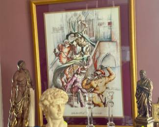 Framed print, Greek style statues