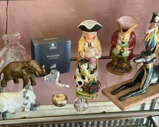 Toby Jugs, Egyptian figures from art museum exhibit of king tut, paperweight, animal figures