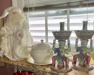 Tureen, Asian  candlesticks,  Snow White Santa