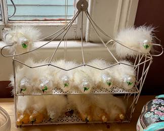 Blown glass birds with feathers