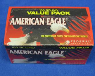 Lot 369. One unopened box of 100 American Eagle 45 Auto rounds