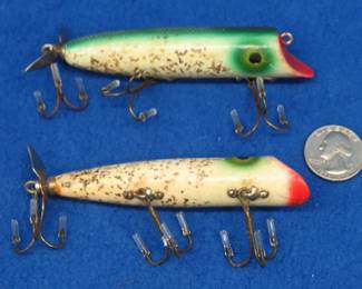 Lot 396. One 3 7/8" and one 3 1/2" vintage Heddon Gilmore Hoodlers