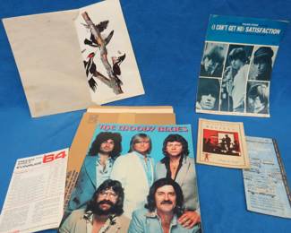 Lot 79. Ephemera including Rolling Stones sheet music, bird prints, and more