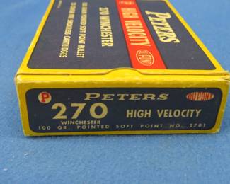 Lot 126. 20 Peters 270 Winchester rounds in a vintage box in very good condition