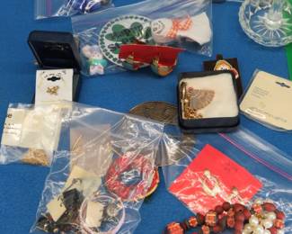 Lot 133. Novelty pins, earrings, necklace, and more