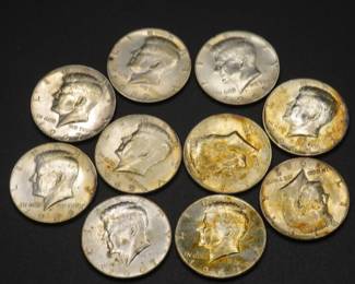 Lot 414. Ten 40% silver Kennedy Half Dollar coins