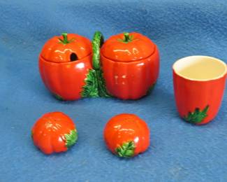 Lot 30. Maruhon Ware Japan condiment jar set, salt and pepper and cup