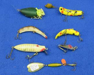 Lot 390. Two X4 Helin Flatfish, Heddon River Runt Sinker, a 2 3/4" Lazy Ike, and more