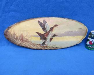 Lot 183. Wooden slab art original 'Rising Mallard" painting form the Al Mohler Studio in Onamia Minnesota