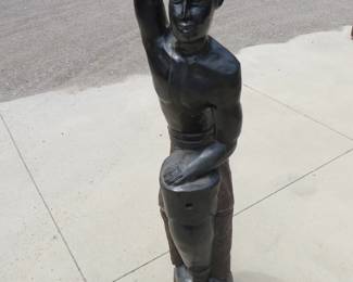 Lot 169. Wooden carved Congo Drummer, one arm is broken off and missing 4' 4" tall