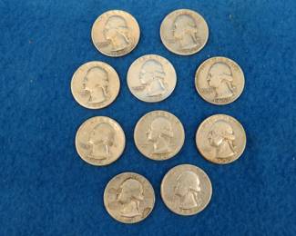 Lot 90. Ten silver Washington quarters