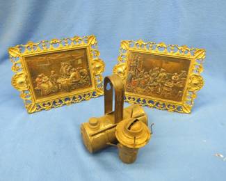 Lot 269. Vintage lantern by The Clipper C=MFG Co. with no globe and two B & H cast art pieces