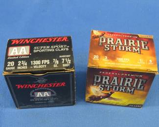 Lot 129. 50 20-gauge rounds: 25 Prairie Storm 5-shot. 25 Winchester AA 7 1/2-shot.