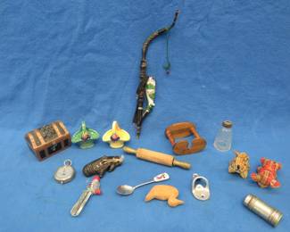 Lot 103. Collectible smalls including a child's egg beater, old amp gauge, vintage pipe, and more