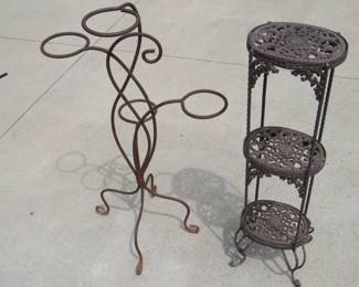 Lot 156. 34" and 37" metal plant stands
